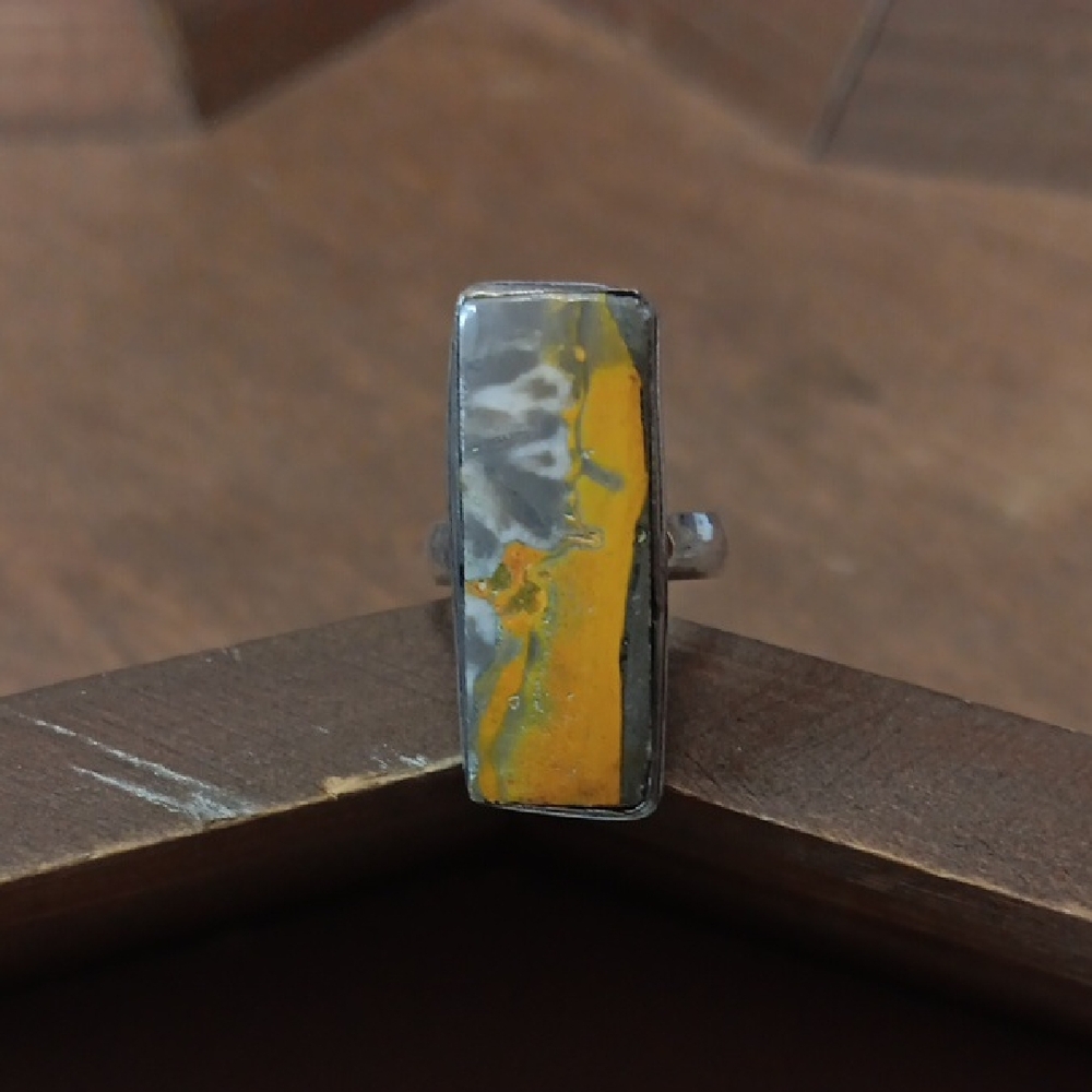 Silver And Yellow Rectangular Stone Ring - image 1